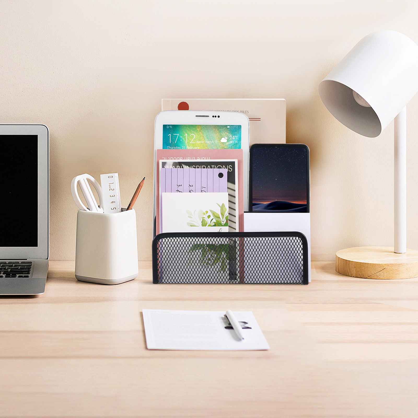 Magazine File Holder - Trzykomorowy metalowy organizer na biurko z